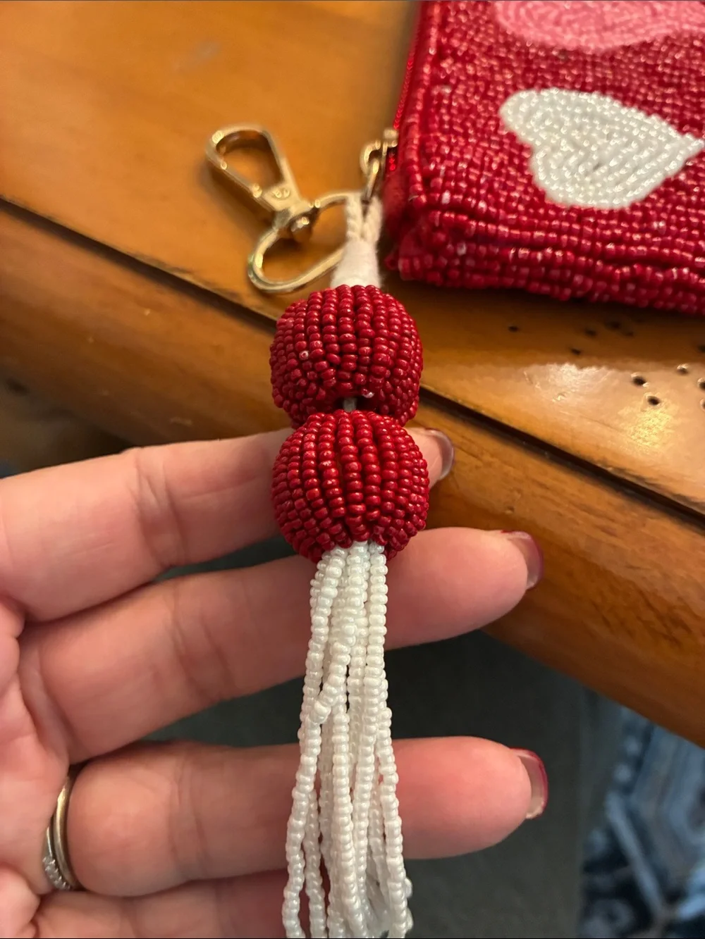 Unlisted Red Beaded Heart Wristlet with Pink & White Hearts